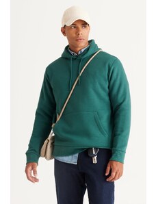 AC&Co / Altınyıldız Classics Men's Dark Green Standard Fit Regular Cut Inner Fleece 3 Thread Hooded Cotton Sweatshirt