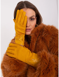 Fashionhunters Tmavě žluté elegantní dámské rukavice