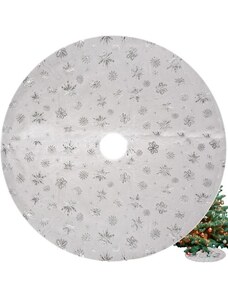 Ruhhy Podložka na vánoční stromeček s dekorativními stříbrnými hvězdami a sněhovými vločkami, 78 cm, bílá, 100% polyester