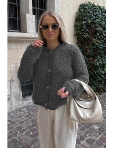 Madmext Anthracite Buttoned Boucle Knitwear Cardigan