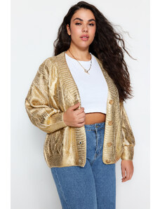 Trendyol Curve Gold Foil Pletený svetr s potiskem