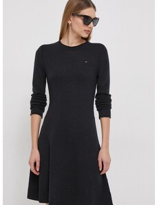 Vlněné šaty Tommy Hilfiger černá barva, mini, WW0WW40695