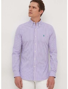 Košile Polo Ralph Lauren pánská, fialová barva, slim, s límečkem button-down