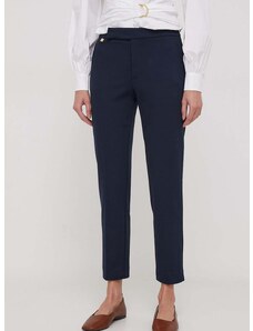 Kalhoty Lauren Ralph Lauren dámské, tmavomodrá barva, přiléhavé, high waist, 200758961