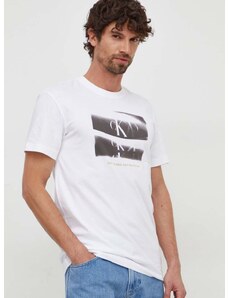 Bavlněné tričko Calvin Klein Jeans bílá barva, s potiskem, J30J324645