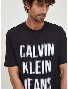 Bavlněné tričko Calvin Klein Jeans černá barva, s potiskem, J30J324648