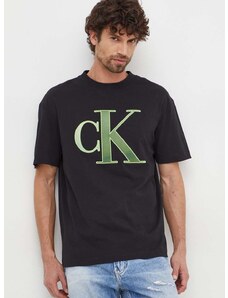 Bavlněné tričko Calvin Klein Jeans černá barva, s aplikací, J30J325029