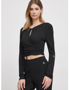 Tričko s dlouhým rukávem Calvin Klein Jeans černá barva, J20J222559