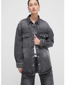Džínová bunda HUGO dámská, šedá barva, přechodná, oversize