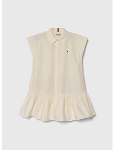 Dětské bavlněné šaty Tommy Hilfiger béžová barva, mini