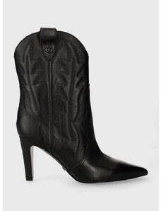 Westernové kožené boty Guess CALLE dámské, černá barva, na podpatku, FL8CZA LEA10