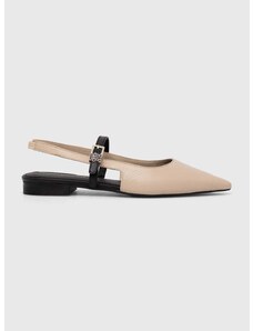 Kožené baleríny Tommy Hilfiger LEATHER SLING BACK BALLERINA béžová barva, s odkrytou patou, FW0FW07772