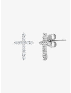 Stříbrné náušnice Tender Cross, křížek s kubickou zirkonií Preciosa