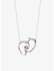 Stříbrný náhrdelník New Love, dětské nožičky s kubickou zirkonií Preciosa, rosa