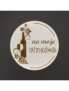 AMADEA Dřevěný podtácek kulatý Víno text "na moje vínečko", průměr 10,5 cm, český výrobek