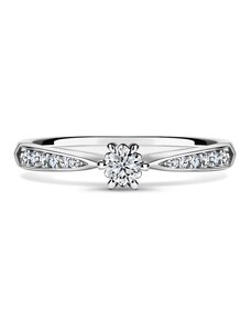 Danfil Minerva Side Stones | Zásnubní prsten se středovým kamenem 0.145ct, bílé zlato, s diamanty 46