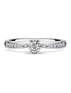 Danfil Minerva Side Stones | Zásnubní prsten se středovým kamenem 0.180ct, bílé zlato, s diamanty 46