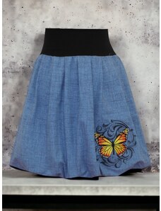 ŠatySukně Bohatě balonová sukně STELA, středně modrá imitace džínoviny, motýl