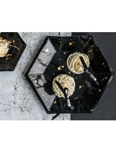 PARTYDECO Papírové talíře černé s hvězdami - 20cm - 6 ks