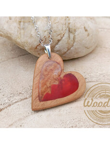 Woodlife Náhrdelník ze dřeva tvar srdce - 925/1000