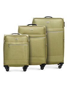 Sada měkkých kufrů s lesklým předním zipem Wittchen, zelená, polyester
