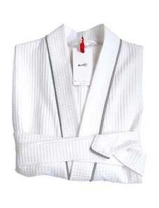 MaryBerry Zen Moment - Silver Edition: Bílý unisex kimono župan se stříbrným saténem