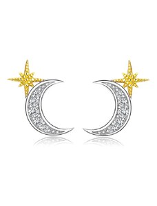 GRACE Silver Jewellery Stříbrné náušnice Měsíc a Hvězda, stříbro 925/1000