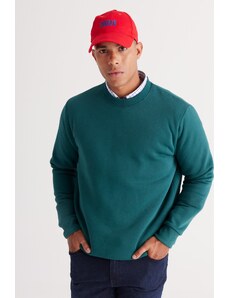 AC&Co / Altınyıldız Classics Men's Dark Green Standard Fit Normal Cut Inner Fleece 3-Thread Crew Neck Cotton Sweatshirt.