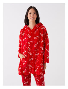 LC Waikiki Hooded Christmas Themed Long Sleeve Women's Plush Pajama Top