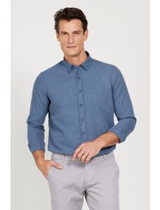 AC&Co / Altınyıldız Classics Men's Navy Blue Slim Fit Slim Fit Buttoned Collar Flannel Lumberjack Winter Shirt
