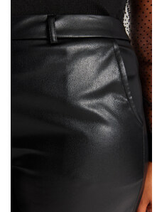 Trendyol Curve Black Wide Cut Faux Leather Woven Trousers