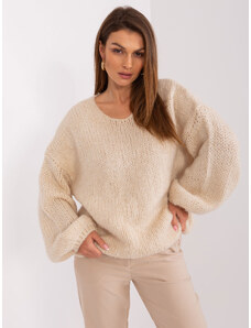 Fashionhunters Světle béžový pletený svetr s širokými rukávy