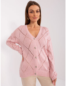 Fashionhunters Světle růžový prolamovaný svetr na knoflíky z RUE PARIS