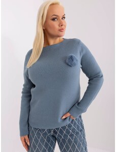 Fashionhunters Šedomodrý každodenní pletený svetr plus velikosti