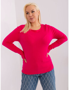 Fashionhunters Fuchsiový hladký svetr větší velikosti s dlouhým rukávem