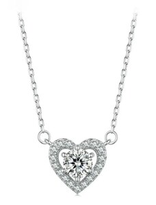 GRACE Silver Jewellery Stříbrný náhrdelník Dalia, srdce, 0,5 ct MOISSANITE + CERTIFIKÁT