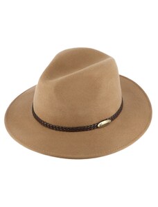 Béžový klobouk fedora plstěný - béžový s koženým pleteným páskem - Fiebig