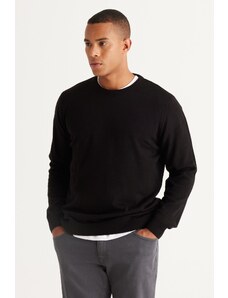 ALTINYILDIZ CLASSICS Men's Black Standard Fit Normal Cut, Crew Neck Knitwear Sweater.