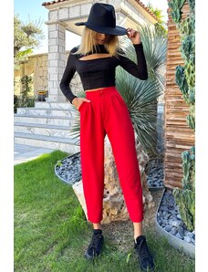 Trend Alaçatı Stili Dámské červené mrkvové kalhoty s vysokým pasem