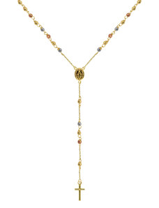 EVOLUTION GROUP Zlatý 14 karátový náhrdelník růženec s křížem a medailonkem s Pannou Marií RŽ07 multi