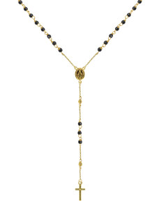 EVOLUTION GROUP Zlatý 14 karátový náhrdelník růženec s křížem a medailonkem s Pannou Marií RŽ03 černý