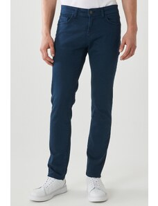 ALTINYILDIZ CLASSICS Men's Navy Blue 360 Degree Stretchy Slim Fit Slim Fit Cotton Comfort Trousers.
