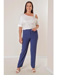 By Saygı Imported Crepe Plus Size Trousers with Elastic Sides.