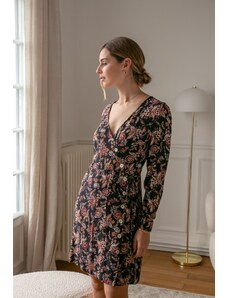 LOVIE & Co Krátké šaty s tmavými květy a dlouhým rukávem