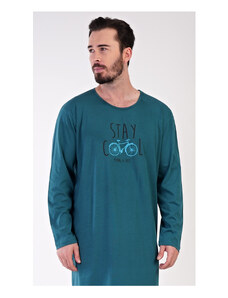 Gazzaz Pánská noční košile s dlouhým rukávem Adam, barva tmavě zelená, 100% bavlna