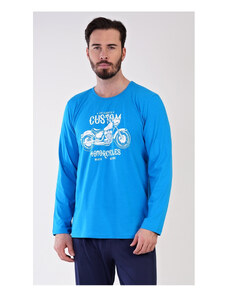 Cool Comics Pánské pyžamo dlouhé Motocykl, barva modrá, 100% bavlna