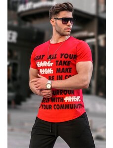Madmext Text Detailed Red T-Shirt 3096