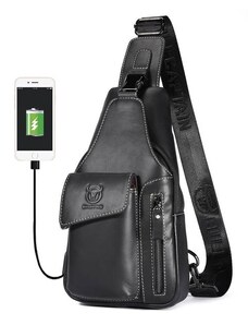 Bullcaptain kožená taška přes rameno s USB Maksim Černý 5L BULLCAPTAIN XB128USBs2