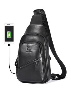 Bullcaptain kožená taška přes rameno s USB Makar Černá 5L BULLCAPTAIN XB127USBs2