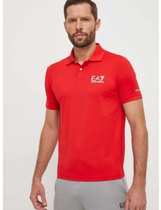 Polo tričko EA7 Emporio Armani červená barva, s potiskem